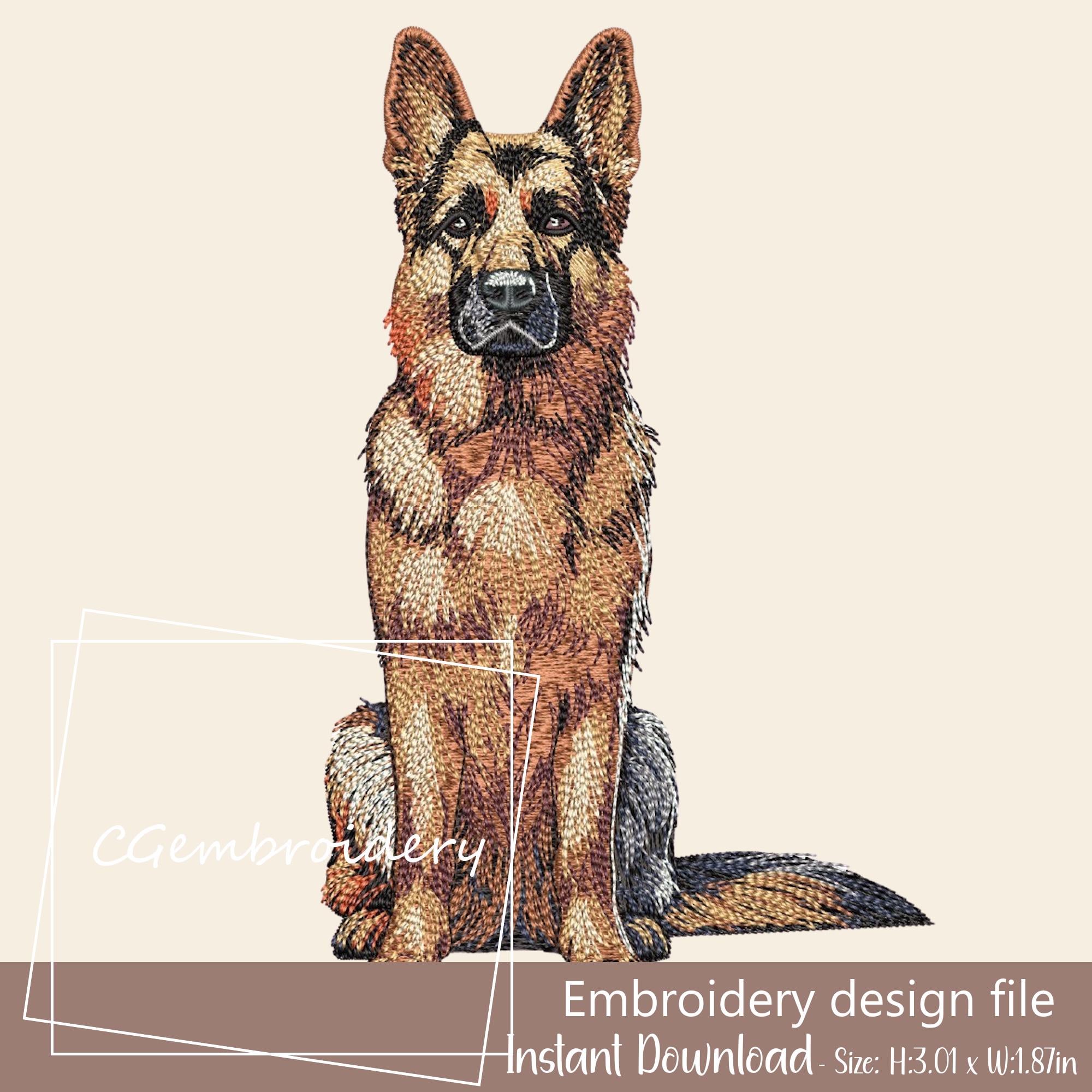 手刺繍　ジャーマンシェパード ジャーマンシェパード刺繍デザイン、かわいいジャーマンシェパード犬の