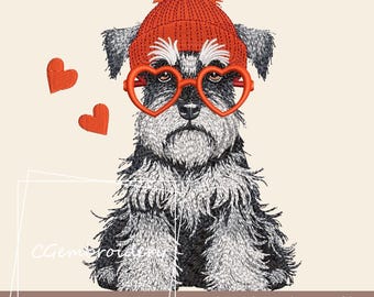 Valentine Schnauzer Dog Embroidery Design, Love Schnauzer Dog Embroidery File Schnauzer Valentine's Day Schnauzer Lover Machine Embroidery