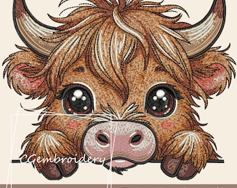 Baby Highland Cow Embroidery File, Farm Animals Embroidery File, Cute Highland Cow Machine Embroidery Pattern Farm Baby Cow Instant Download