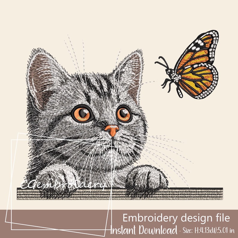 Cat Embroidery Design, Cat and Butterfly Embroidery, Cat Peeking Cat Lover Gift, Funny Cat Mom Machine Embroidery Pattern, Cute Cat Kitten