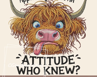 Funny Cow Embroidery Design Apparently, I have an Attitude Embroidery File Machine Embroidery Sarcastic Embroidery Pattern, Farm Embroidery