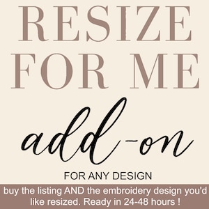 Puede incluir: Fondo beige con texto que dice "RESIZE FOR ME add-on FOR ANY DESIGN". El texto está en una mezcla de fuentes y colores, con las palabras "RESIZE" y "FOR ME" en color topo y la palabra "add-on" en cursiva negra.