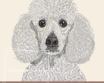 Diseño de bordado de retrato de caniche blanco, archivo de bordado de caniche francés, bordado a máquina de caniche, mamá caniche, amante de los caniches