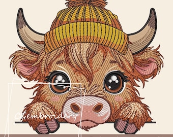 Baby Highland Cow Embroidery File, Farm Animals Embroidery File, Cute Highland Cow Machine Embroidery Pattern Farm Baby Cow Instant Download