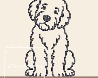 Goldendoodle broderidesign, linjekonst Golden Doodle hundbroderi, Labradoodle Cockapoo Golden Doodle husdjur hundälskare maskinbroderi