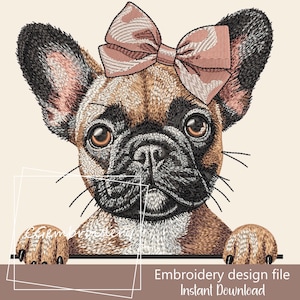 French Bulldog Embroidery Design, Peaking Frenchie Girl Dog Embroidery File Bulldog Dog Lover Machine Embroidery, Frenchie Mom Embroidery