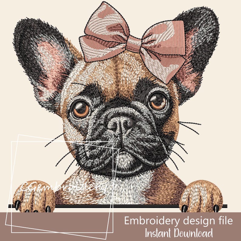 French Bulldog Embroidery Design, Peaking Frenchie Girl Dog Embroidery File Bulldog Dog Lover Machine Embroidery, Frenchie Mom Embroidery