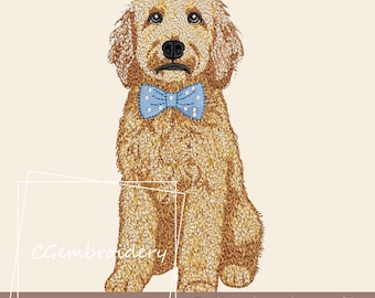 Goldendoodle Bowtie Embroidery Design Cute Golden Doodle Dog Embroidery File Labradoodle Cockapoo Golden Doodle Dog Lover Machine Embroidery