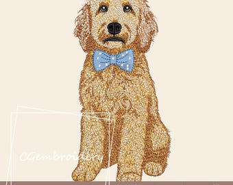 Goldendoodle Bowtie Embroidery Design Cute Golden Doodle Dog Embroidery File Labradoodle Cockapoo Golden Doodle Dog Lover Machine Embroidery