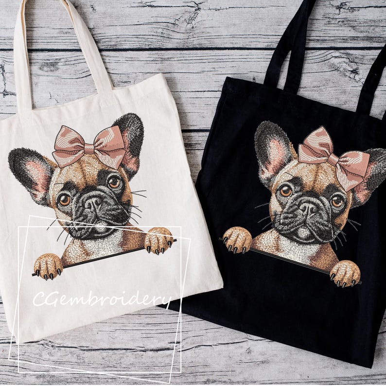 French Bulldog Embroidery Design, Peaking Frenchie Girl Dog Embroidery File Bulldog Dog Lover Machine Embroidery, Frenchie Mom Embroidery