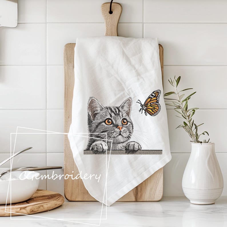 Cat Embroidery Design, Cat and Butterfly Embroidery, Cat Peeking Cat Lover Gift, Funny Cat Mom Machine Embroidery Pattern, Cute Cat Kitten