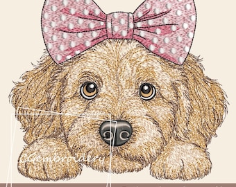 Goldendoodle Embroidery Design, Cute Girl Golden Doodle Dog Embroidery Labradoodle Cockapoo Golden Doodle Pet Dog Lover Machine Embroidery