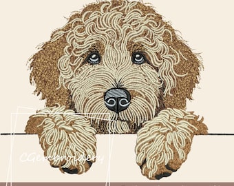 Brown Goldendoodle Embroidery Design, Cute Golden Doodle Dog Embroidery File Labradoodle Cockapoo Golden Doodle Dog Lover Machine Embroidery