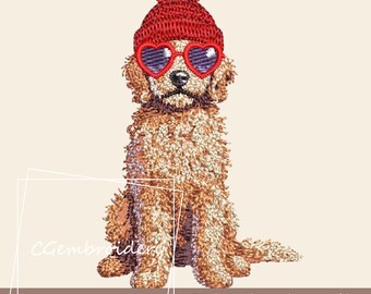 Valentine Goldendoodle Embroidery Design, Love Golden Doodle Dog Embroidery File Labradoodle Cockapoo Golden Doodle Lover Machine Embroidery