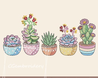 Succulents Embroidery File, Trendy Flowers Plants Embroidery, Cacti Succulents Plants Lady Machine Embroidery Pattern Garden Gardening Plant