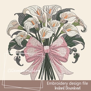Calla Flowers Embroidery File, Flowers Embroidery File, Botanical Boho Floral Machine Embroidery Pattern Coquet Flower Bouquet Embroidery