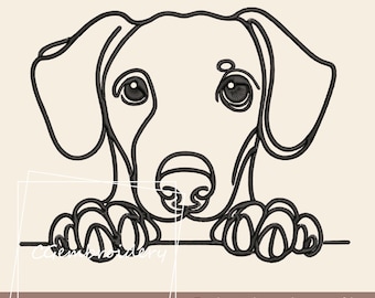 Dachshund Dog Embroidery Design, Dachshund Line Art Peeking Dog Embroidery File, Dachshund Pet Dog Lover Machine Embroidery, Wiener, Doxie