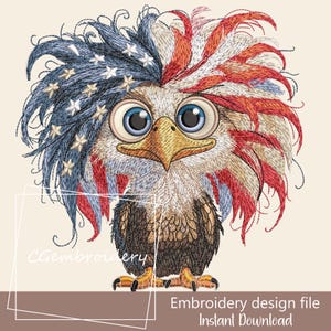 Design de bordado de águia patriótica para bordado à máquina com bandeira americana, presente de águia do Dia da Independência dos EUA, bordado patriótico