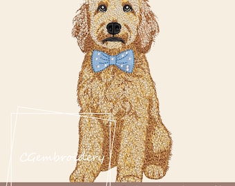 Goldendoodle Bowtie Embroidery Design Cute Golden Doodle Dog Embroidery File Labradoodle Cockapoo Golden Doodle Dog Lover Machine Embroidery