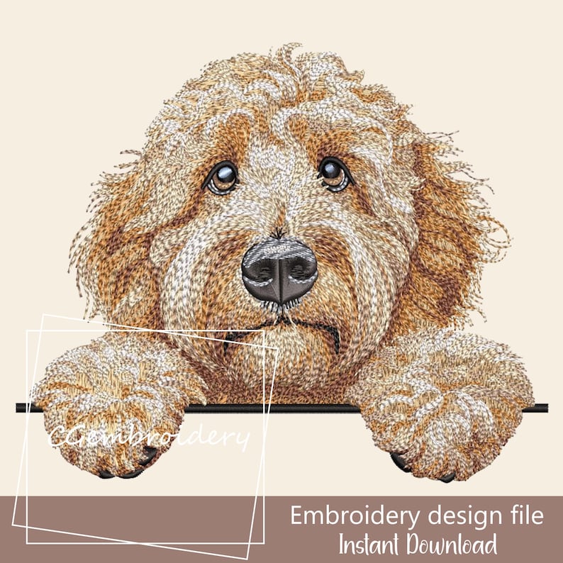 Goldendoodle Embroidery Design, Cute Golden Doodle Dog Embroidery File Labradoodle Cockapoo Golden Doodle Pet Dog Lover Machine Embroidery