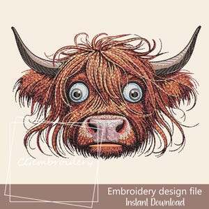 File di ricamo di mucca scozzese divertente, file di ricamo di animali da fattoria, modello di ricamo a macchina di mucca scozzese a pelo lungo, amante delle mucche carine