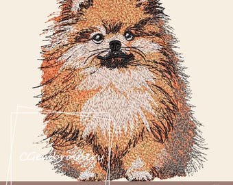Pomeranian Dog Embroidery Design, Cute Pomeranian Embroidery File Pomeranian Dog Lover Machine Embroidery, Pet Pom Dog Pomeranian Gift