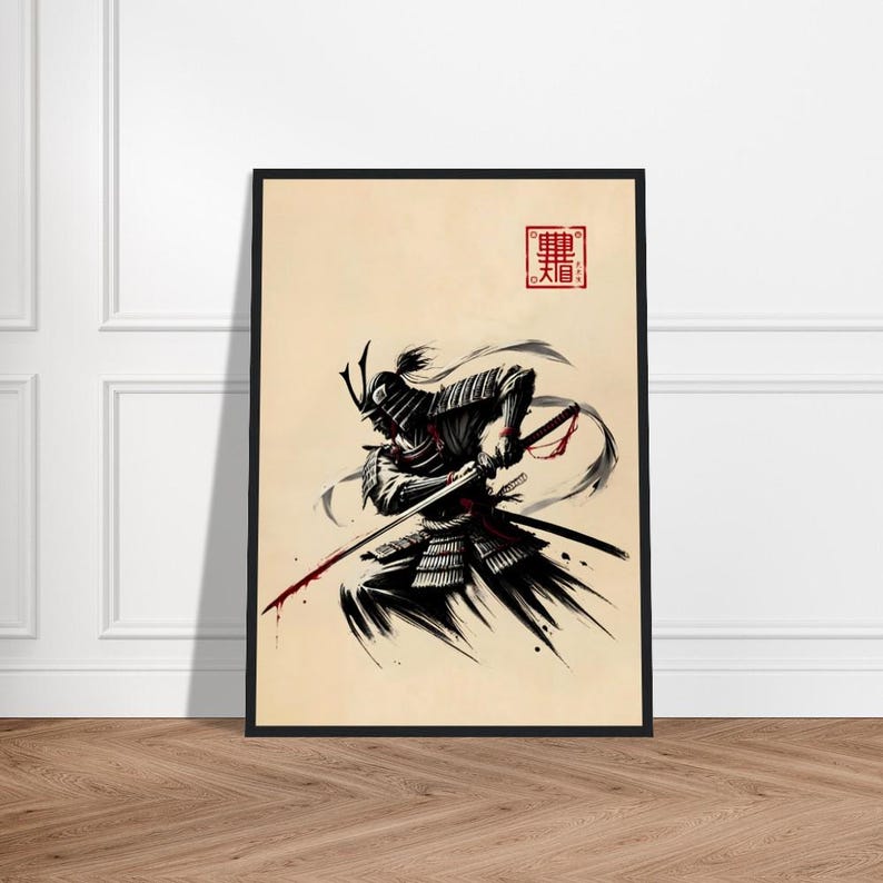 Japanese Samurai Art Poster – Minimalist Samurai Warrior Wall Decor ...