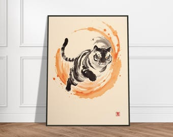墨絵虎版画：日本の水墨画、ミニマリストの壁アート - Etsy 日本