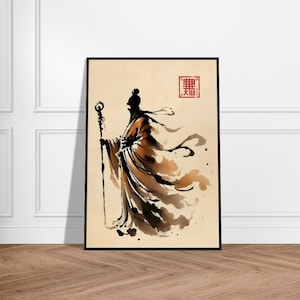 Japanese Monk Art Poster – Minimalist Zen Wall Decor – Museum-Quality Matte Paper – Framed Spiritual Artwork – Monk in Harmony