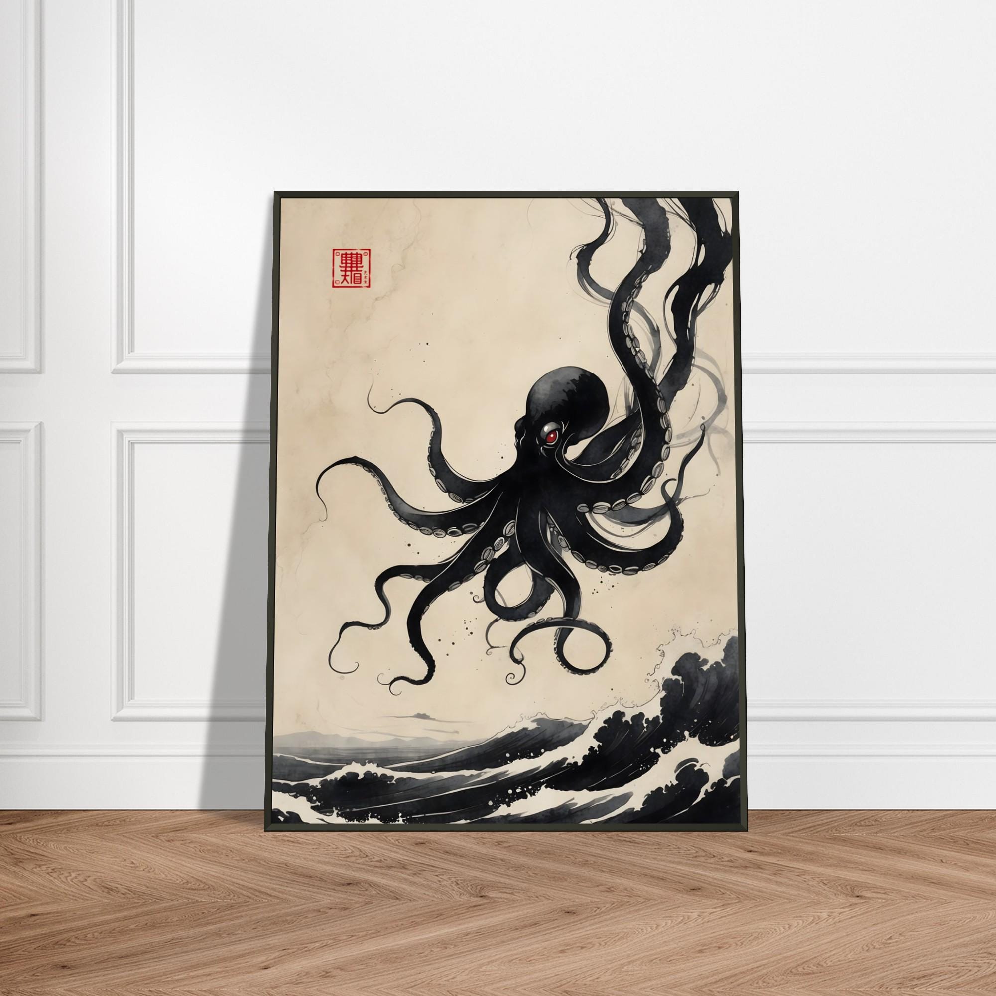 Yukio Lippit Painting of the Realm スキャン用 Japanese Sumi-e Octopus Art Print – Metal Framed Wall Decor on