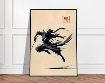 Japanese Ninja Art Poster – Minimalist Ninja Wall Decor – Museum-Quality Matte Paper – Framed Zen Ninja Warrior Print