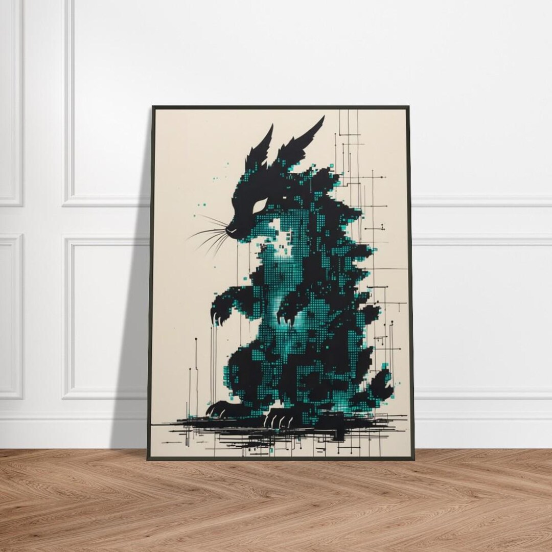 Pixelated Cyberpunk Rabbit – Futuristic Digital Bunny With Neon Teal ...