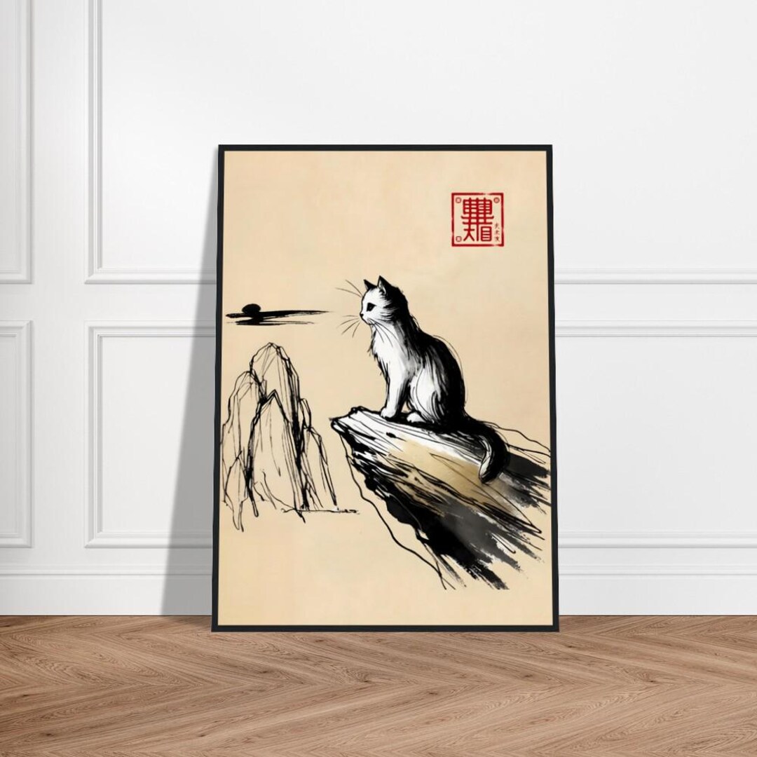 Japanese Cute Cat Art Poster – Minimalist Cat Wall Decor – Museum ...