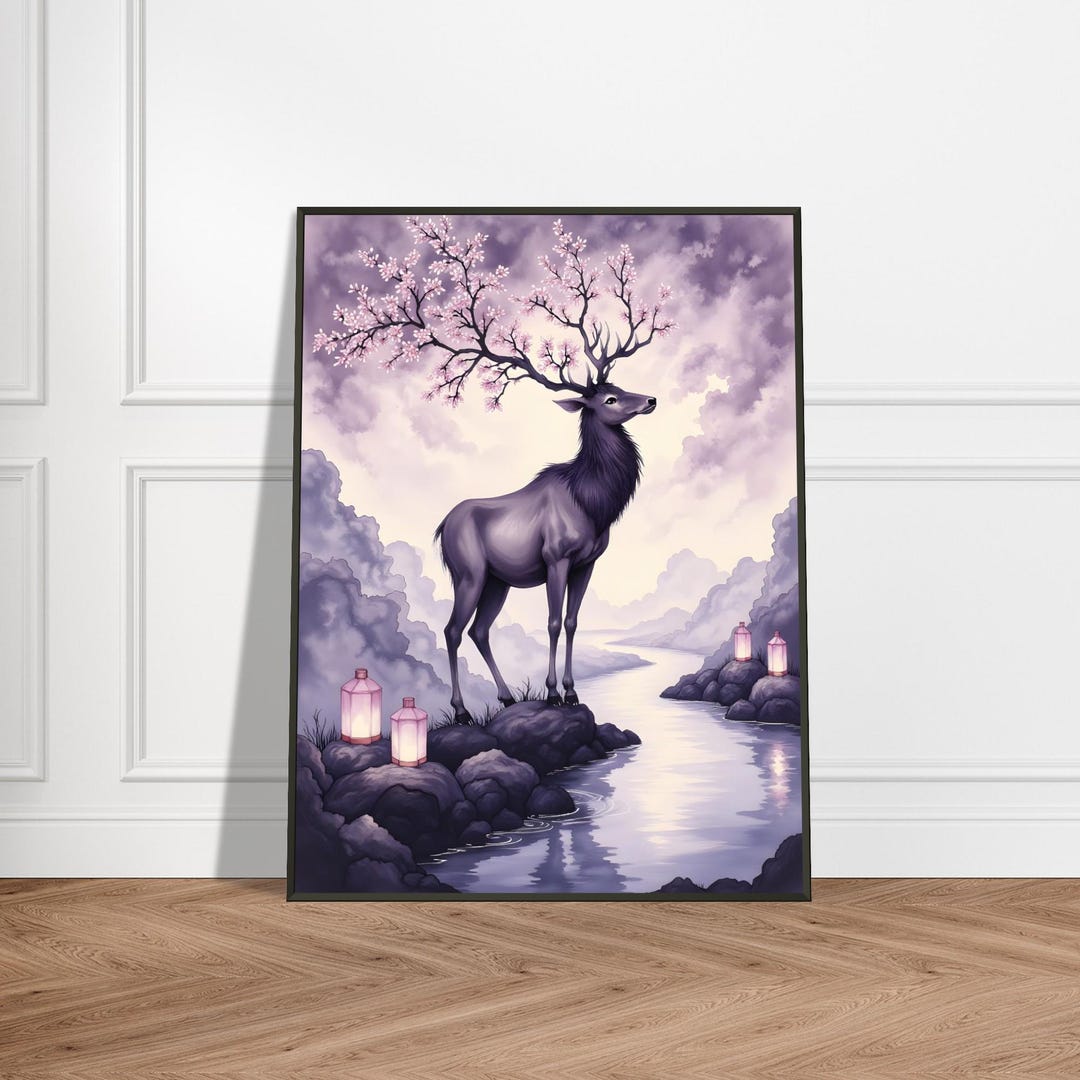Titlemystical Deer With Cherry Blossom Antlers – Metal Framed