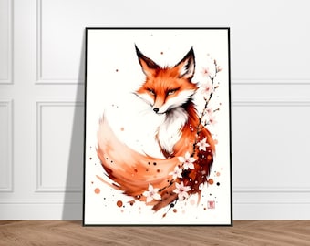 白狐の絵 モノクロ 日本画 壁アート、橋本関雪作 アンティーク 日本狐