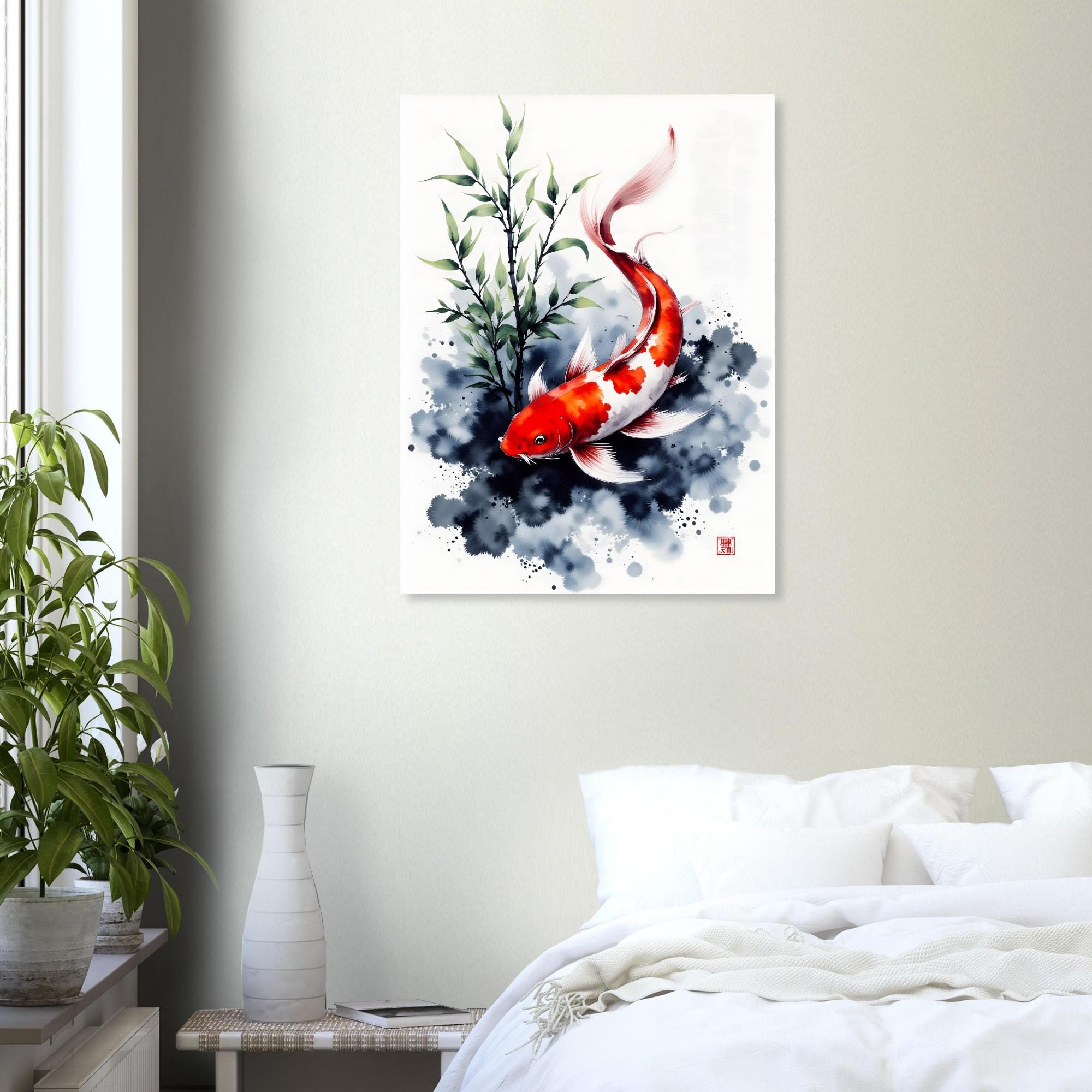 Foam Portrait - Japanese Koi Fish Print – Watercolor Red White Carp Art ...