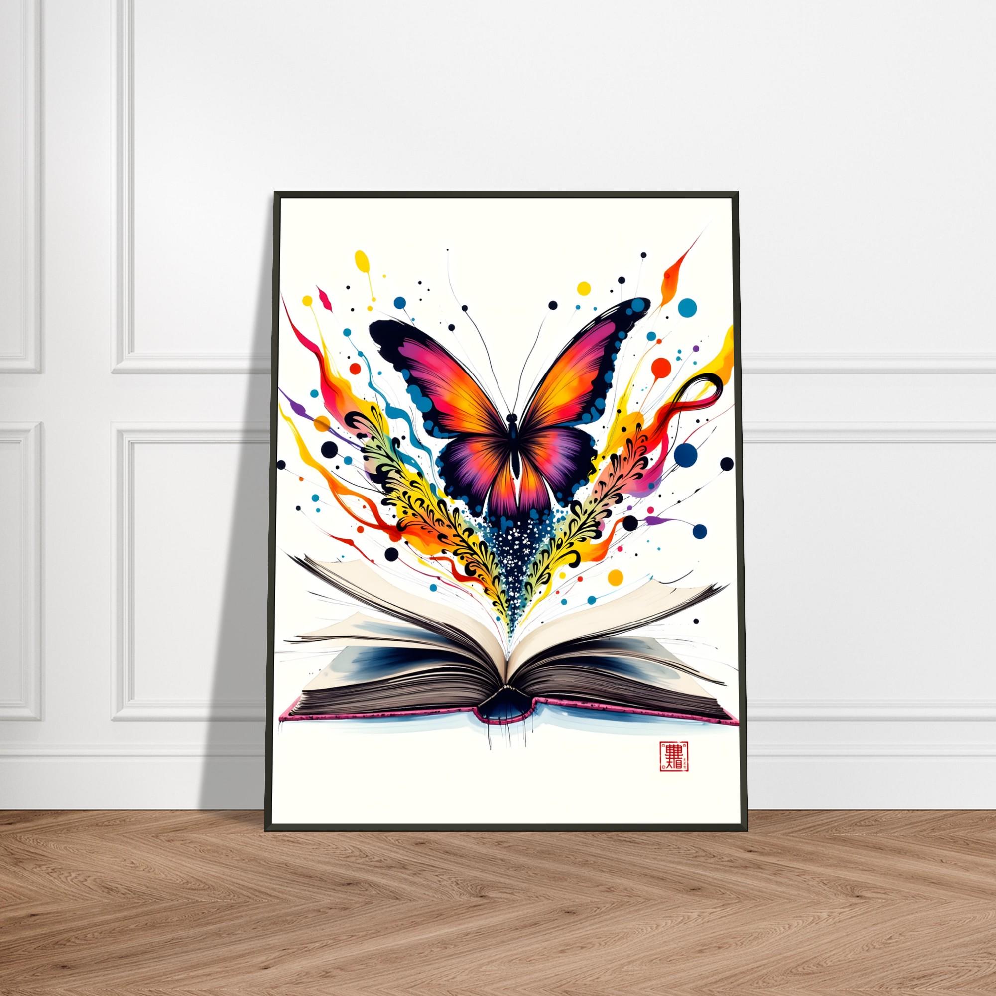 Butterfly Emerging From Book – Metal Framed Japanese Fantasy Art