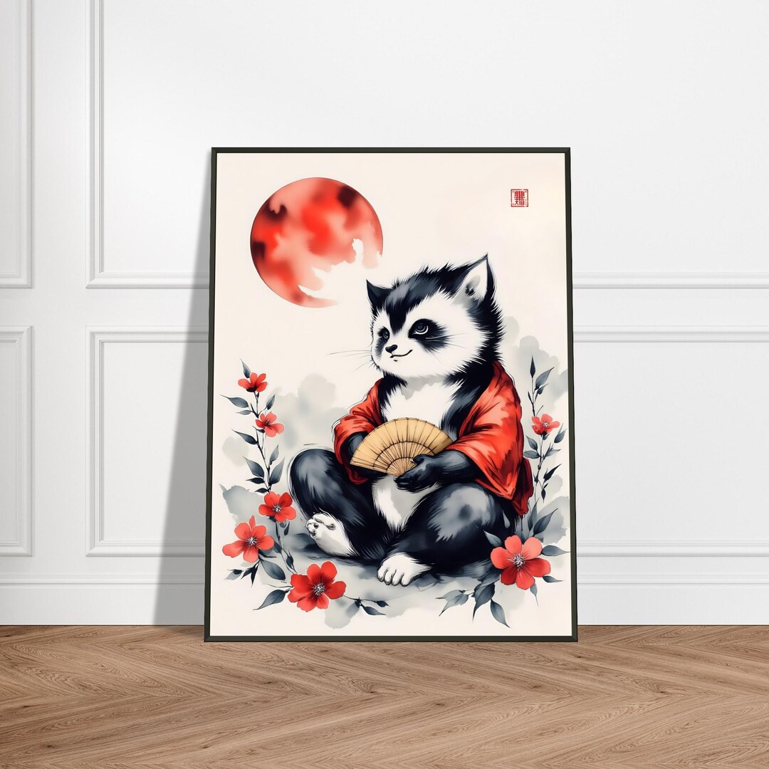Samurai Panda Cub Art Print – Japanese Watercolor Animal Illustration ...
