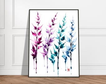 Japanese Watercolor Leaf Print – Minimalist Botanical Wall Art – Colorful Zen Nature Illustration – Modern Home Decor