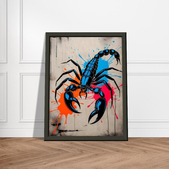 Vibrant Scorpion Art Print – Bold Japanese-inspired Ink Splash