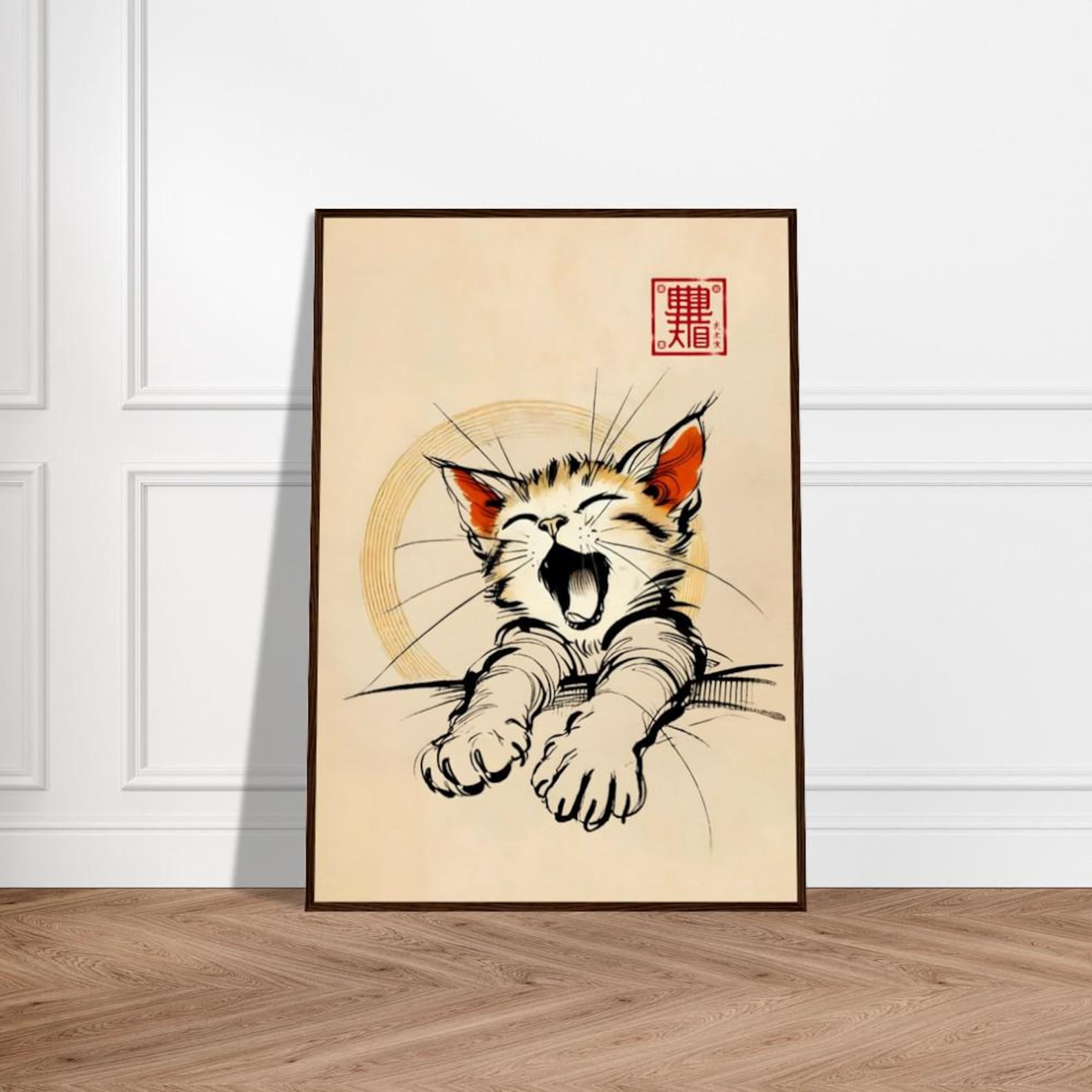 Japanese Cute Cat Art Poster Minimalist Cat Wall Decor Museum-quality ...
