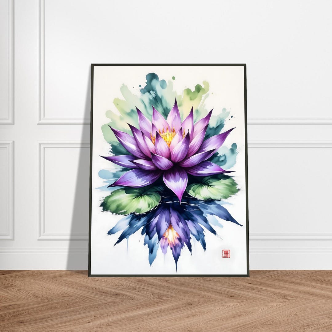 Purple Lotus Wall Art – Japanese Watercolor Flower Print With Metal ...