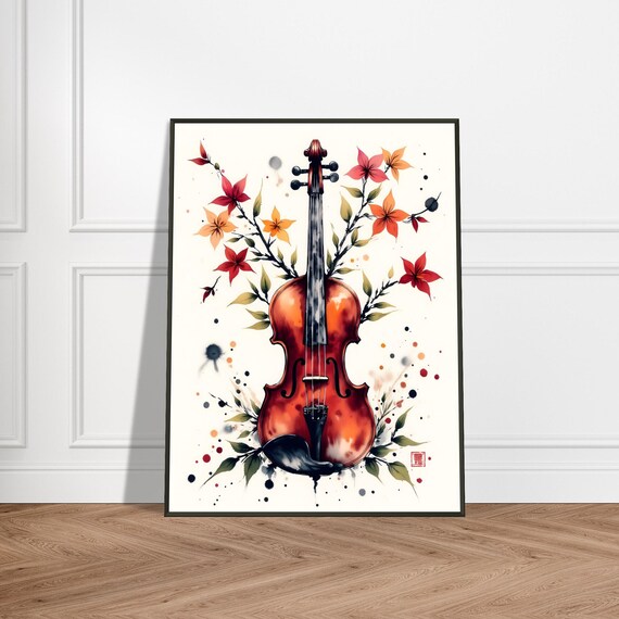 Floral Violin Art Print – Japanese Watercolor Music Illustration