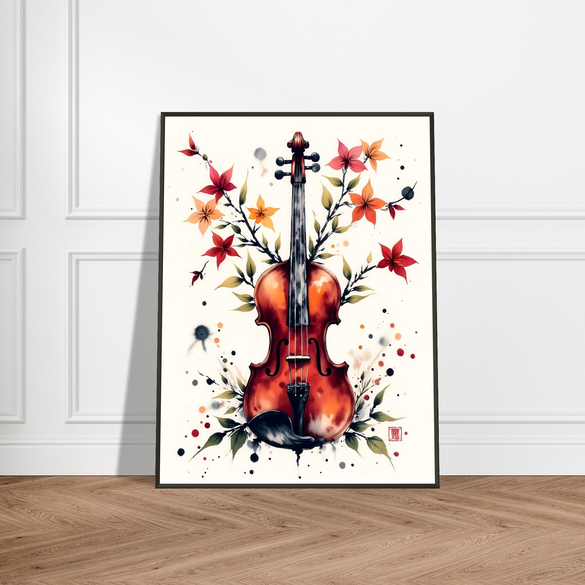 Floral Violin Art Print – Japanese Watercolor Music Illustration
