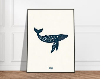 Pollution in the Ocean Whale Print – Minimalist Environmental Art, Marine Conservation Poster,  Whale with Trash Icons, Eco Awareness Decor