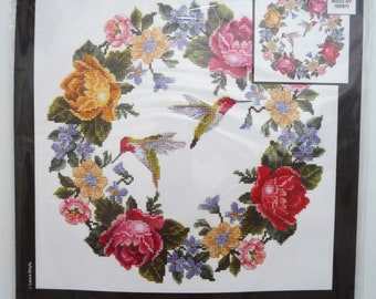 Janlynn Flowers and Birds Cross Stitch Kit "Hummingbird Wreath" 15" x 15" NEW