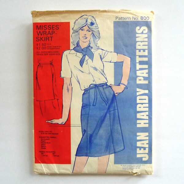 Vintage Jean Hardy Sewing Pattern No. 800 Misses Wrap Skirt Sizes S, M, L, XL (6-18)