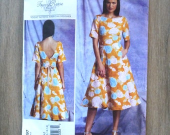 Vogue 1397 American Designer Tracy Reese Sewing Pattern, Miss Dress, Deep V Back, Side Pockets, Ruffled Edges, Size 6, 8, 10, 12, 14  UNCUT