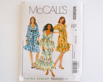 Laura Ashley Boho Ruffle Dress McCall's 5805 Sewing Pattern, Sizes 16, 18, 20 UNCUT