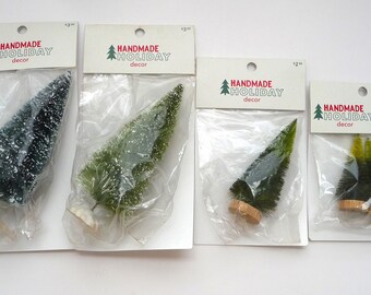 Lot 5 Bottle Brush Trees Assorted Sizes and Green Colors 3-6" Tall NEW